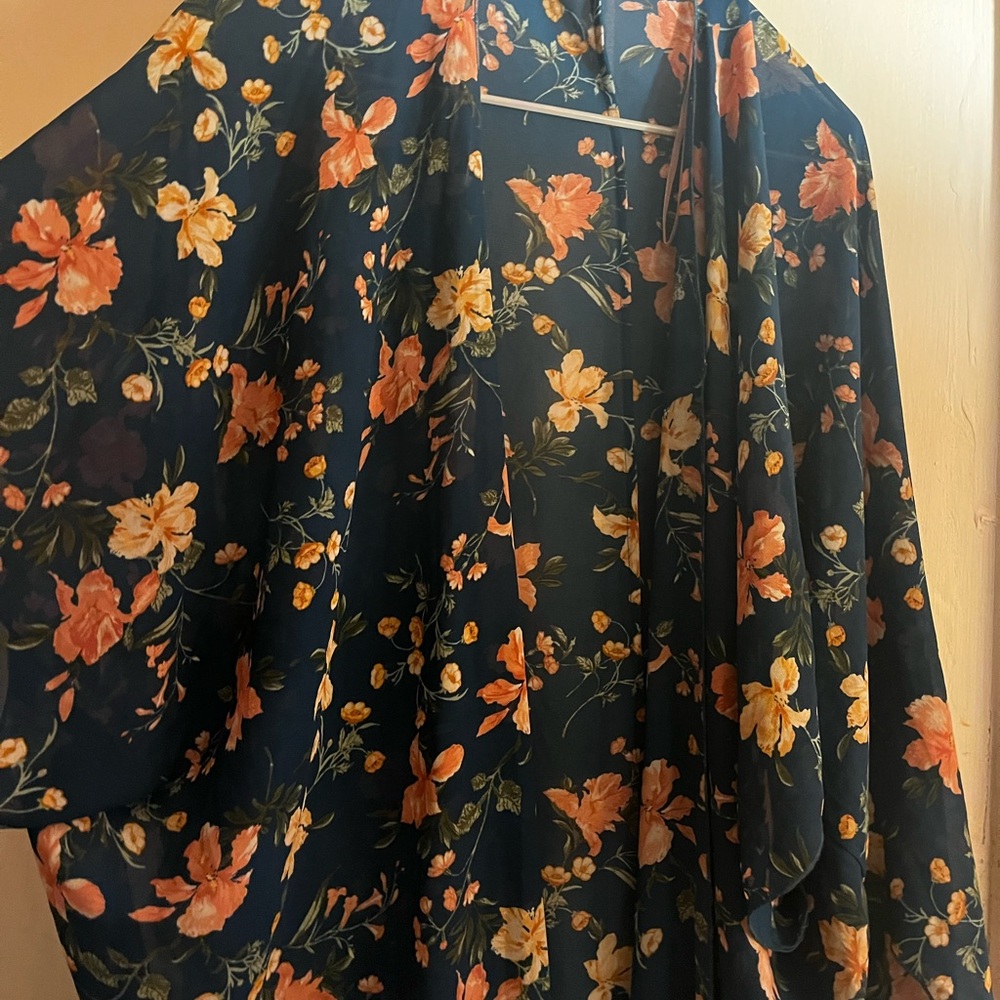 Forever 21 Floral Cape Shawl - Deep Green and Orange.